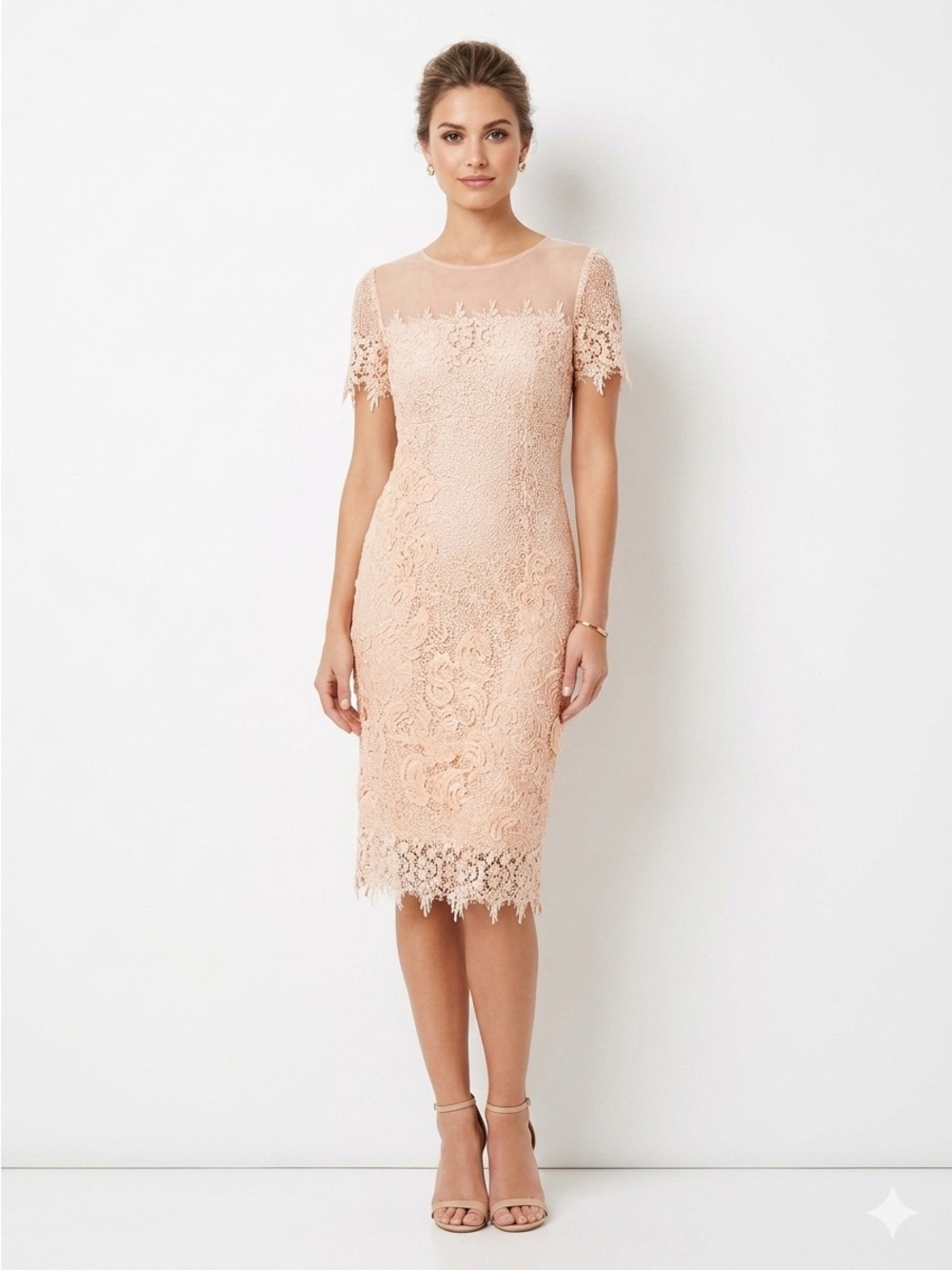 Rickie Freeman for Teri Jon Blush Lace Midi Dress